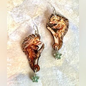 Handpainted designed OOAK prehensile tailed porcupine Brazilian earrings